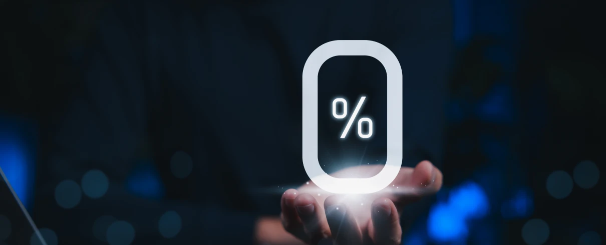 Hand holding glowing percentage symbol